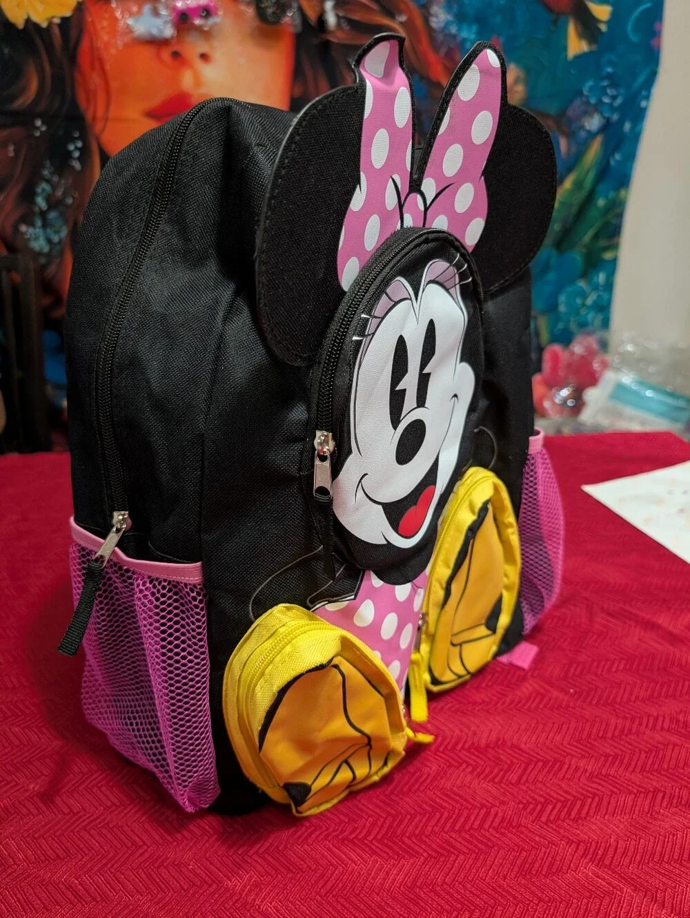 Disney Minnie Mouse Black Pink Yellow Kids Backpack with Ears